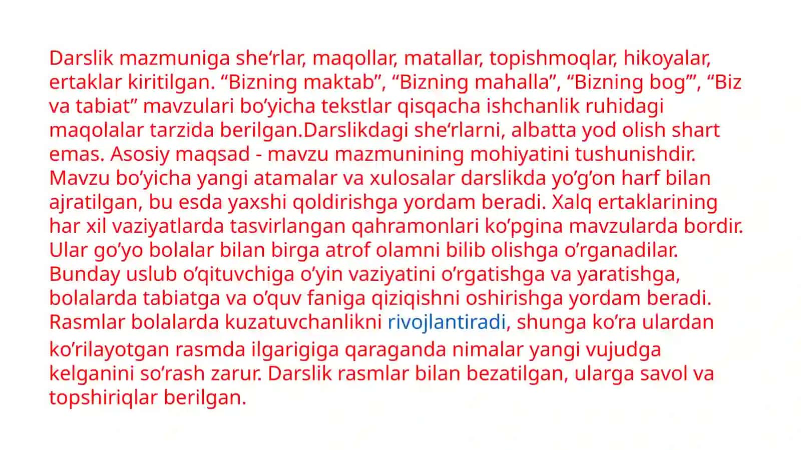 Boshlang'ich maktablar dastabiiy fanlarning mazmuni 2