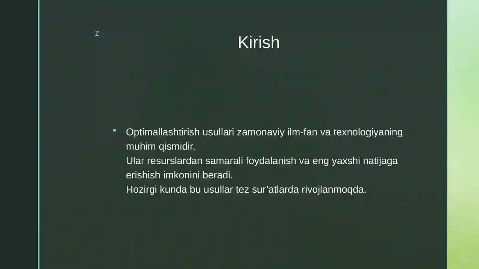 Identifikatsiyalash modellashtirish va optimallashtirish Mustaqil ish 2