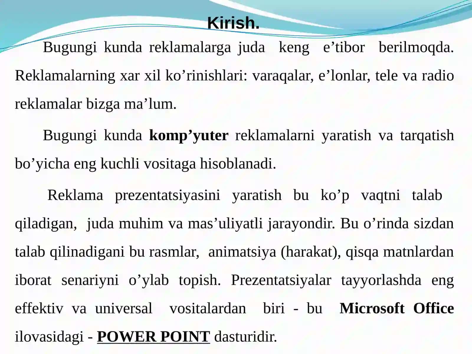 MS PowerPoint. Asosiy imkoniyatlari va ishlash tamoyillari 2