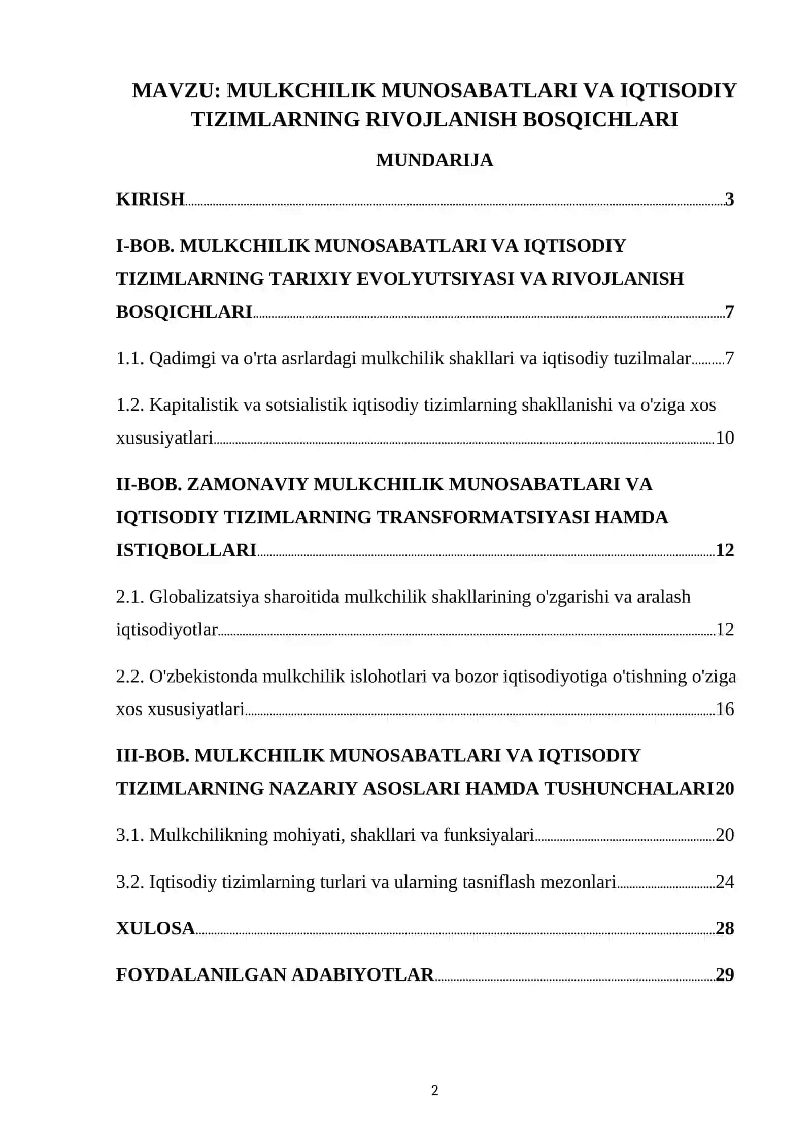 MULKCHILIK MUNOSABATLARI VA IQTISODIY TIZIMLARNING RIVOJLANISH BOSQICHLARI 2