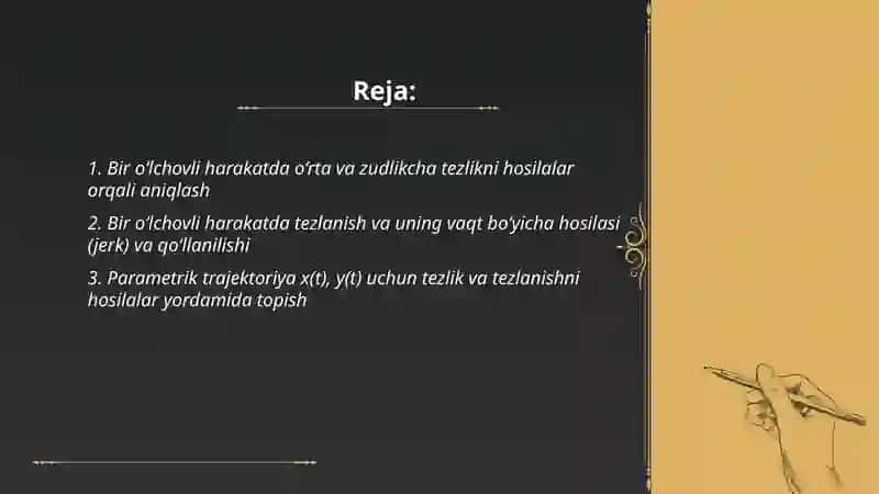 Kinematika va dinamikada differansial hisob tatbiqlari 2