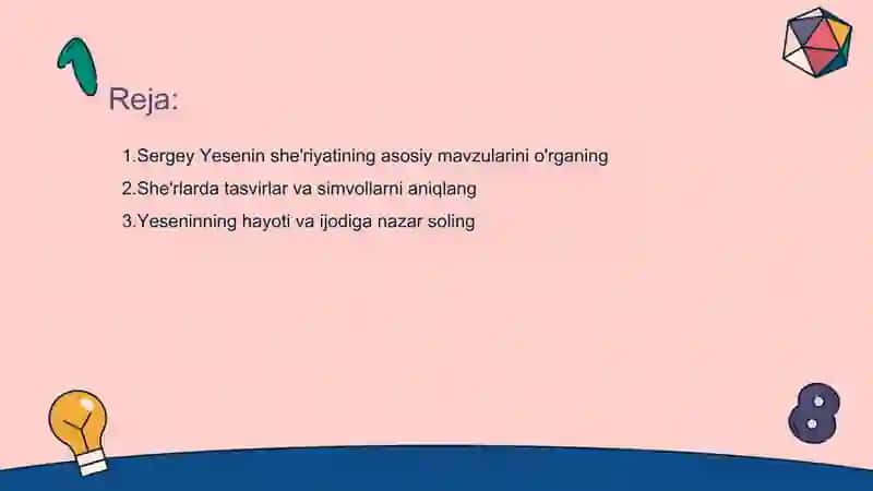 Sergey Yesenin she'riyatining asosiy mavzularini o'rganing 2