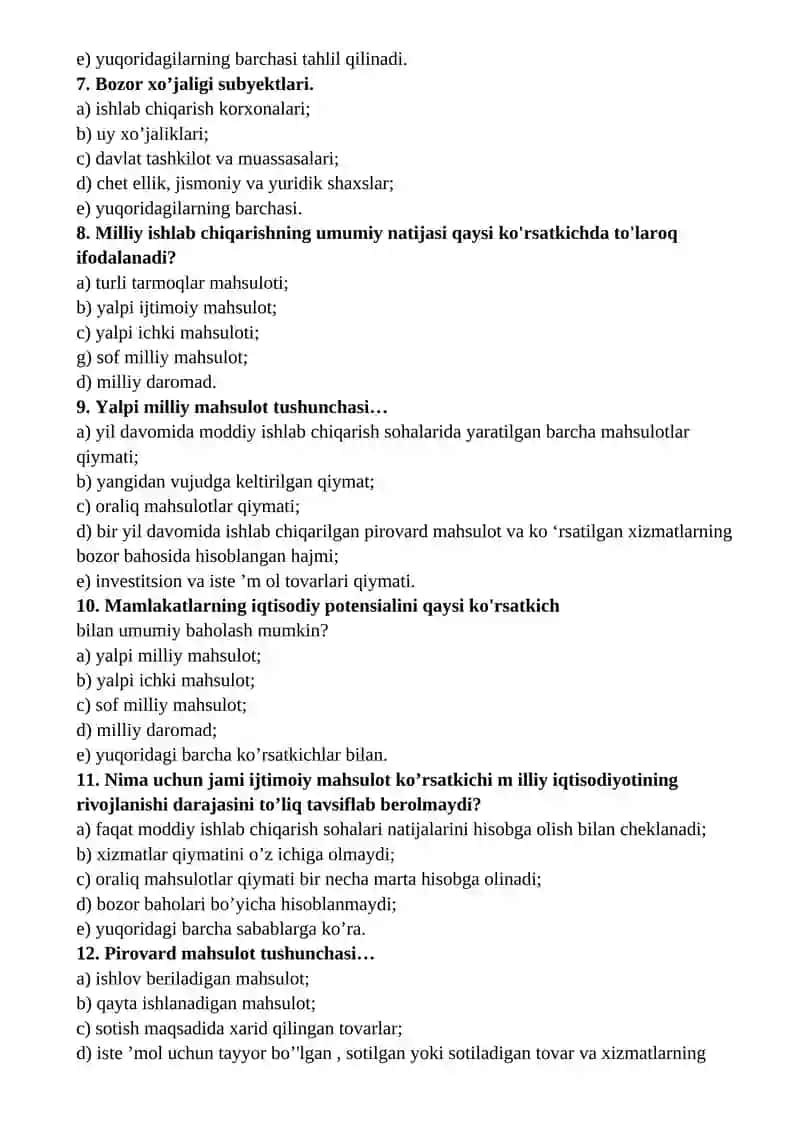 MILLLIY HISOBLAR TIZIMI. YALPI ICHKI MAHSULOT VA UNI HISOBLASH YO’LLARI 2
