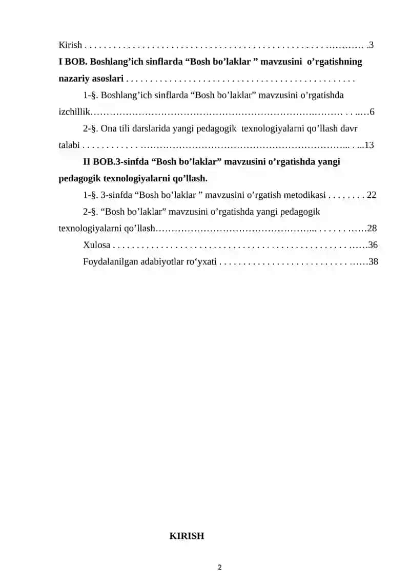 3-sinfda “Bosh bo’laklar” mavzusini o’rgatishda yangi pedagogik texnologiyalardan foydalanish 2