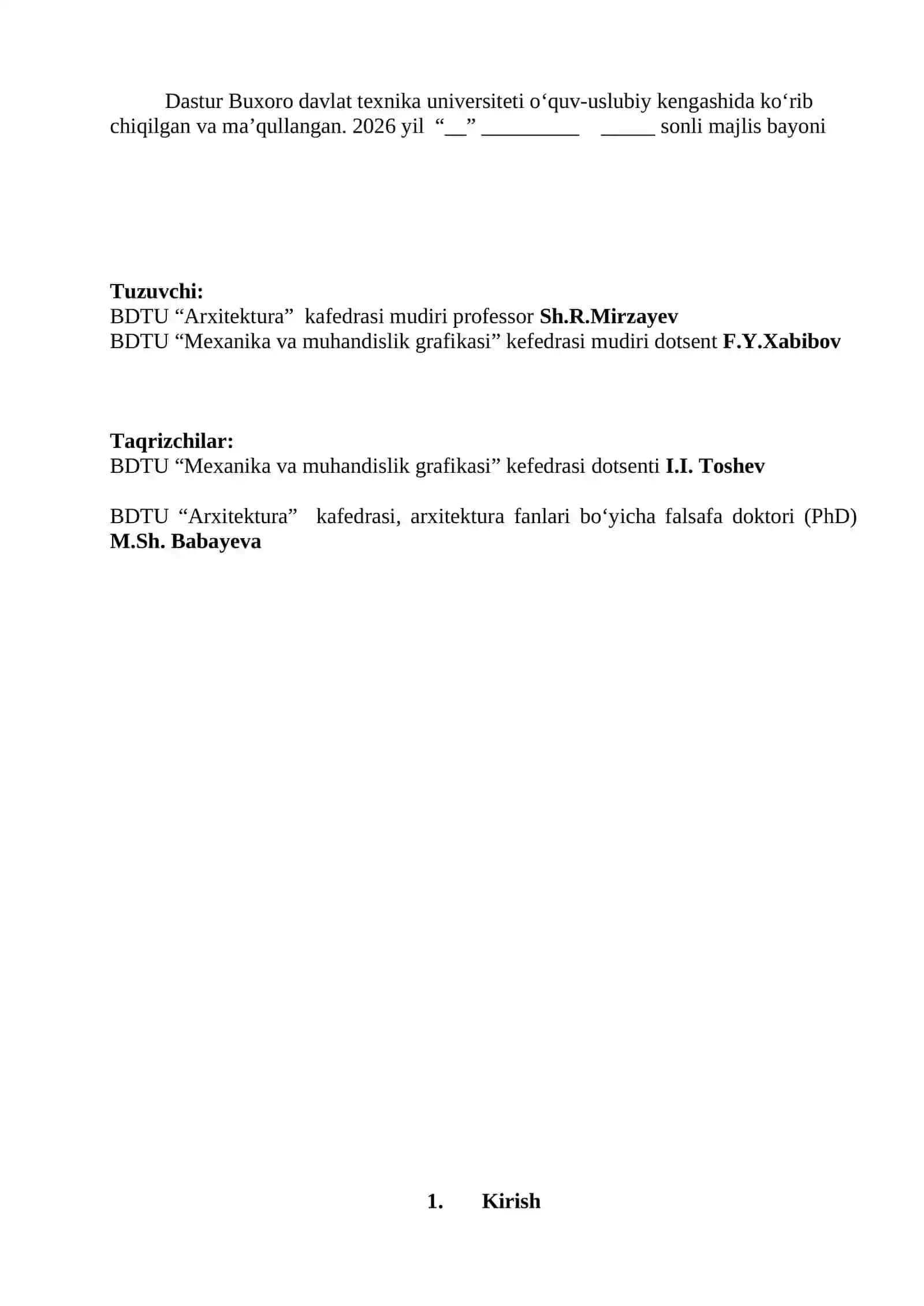 Chizmachilik Arxitektura Baholash mezoni 2026 yil Ijodiy imtihon 2