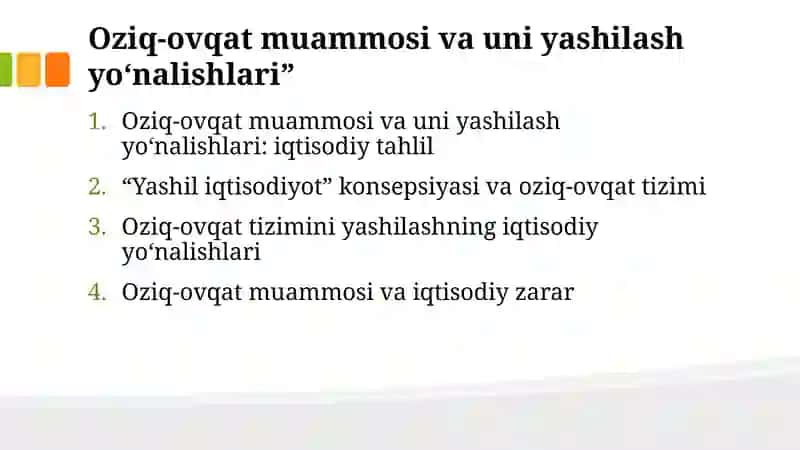 Oziq-ovqat muammosi va iqtisodiy zarar 2