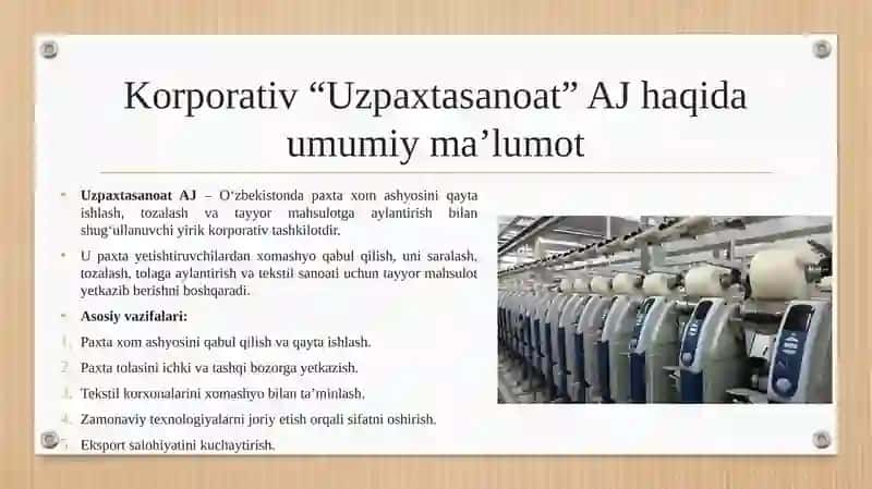 Korporativ uz paxtasanoat aj-paxta va tekstil sanoati 2