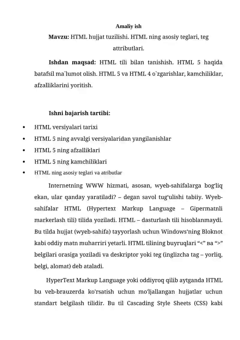 HTML hujjat tuzilishi 2