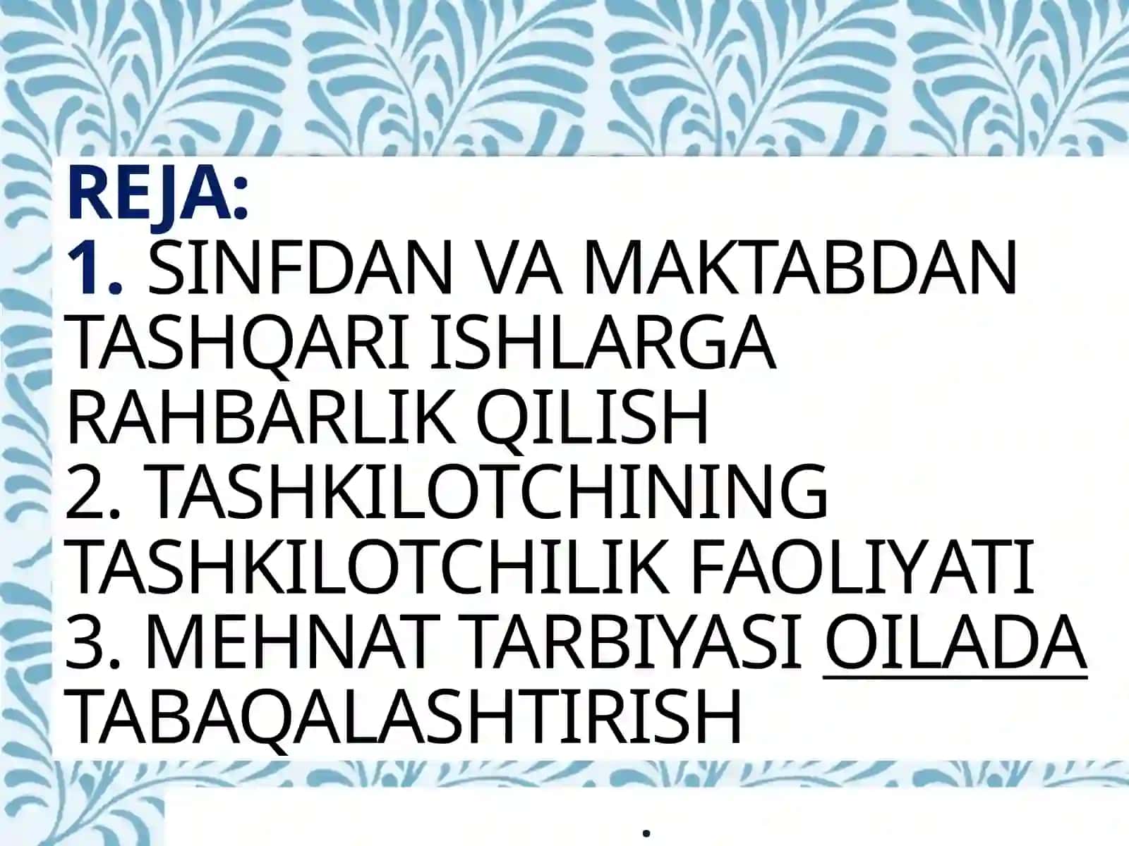 Shokirova Dinora - Yunogogika fanida ta'lim talabasi taqdimoti 2