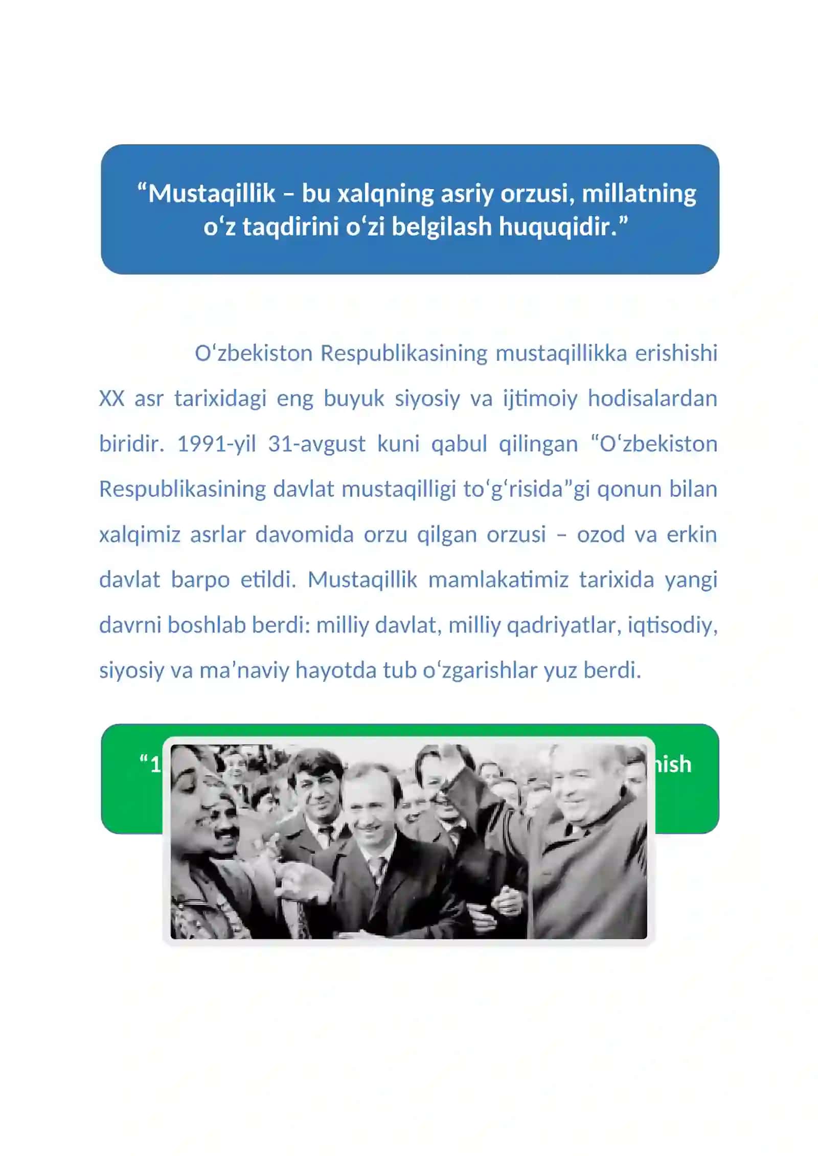 Mustaqil O'zbekiston Respublikasi tashkil topishining tarixiy ahamiyati 2