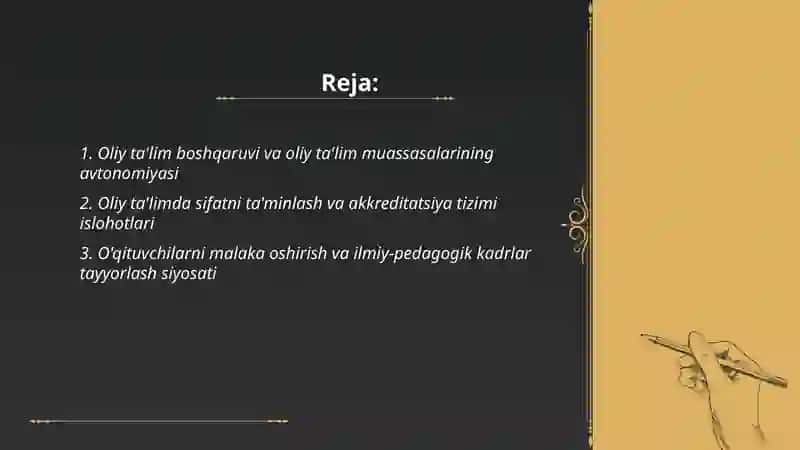 Oliy ta'lim sohasida islohotlar 2