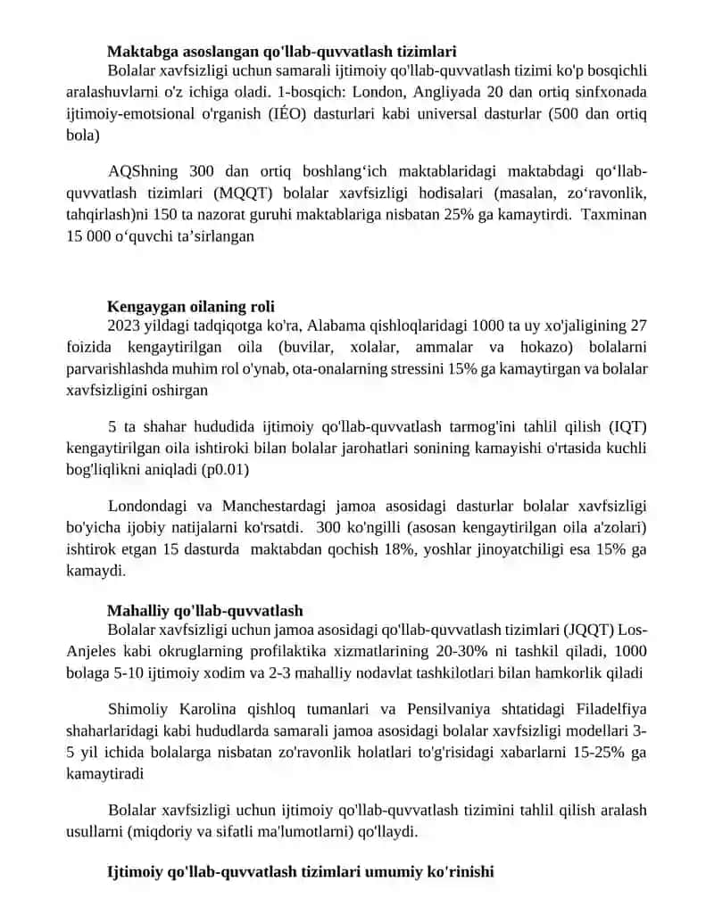 Bolalar xavfsizligini ijtimoiy qo'llab quvvatlash tizimlarini o'rganish 2