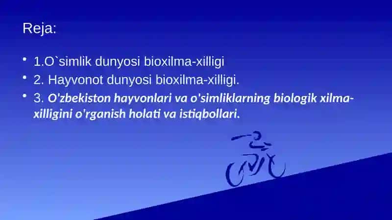 taqdimot: O'zbekiston hayvonlari va o'simliklari bioxilma xilligi va istiqbollari 2