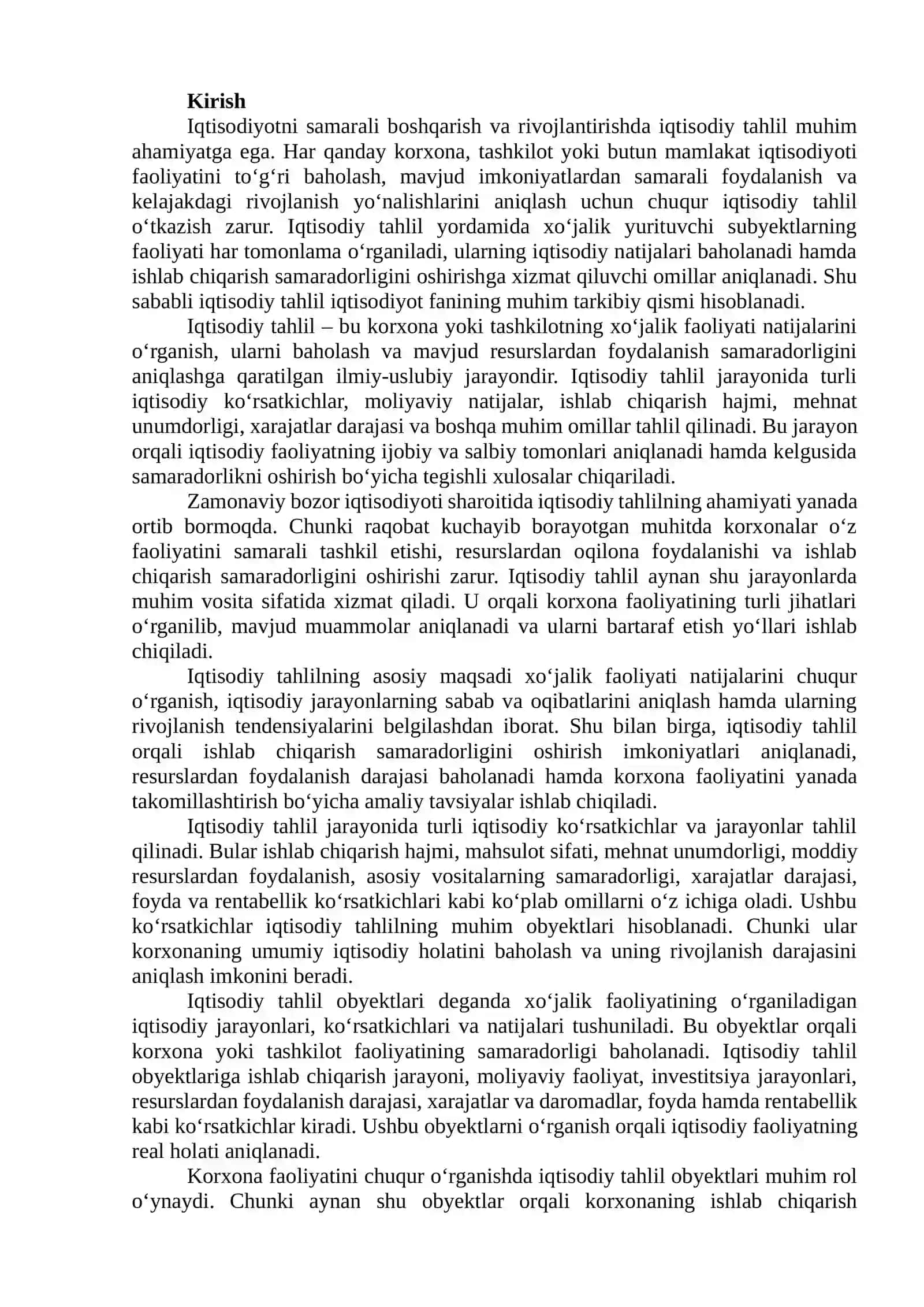 Iqtisodiy tahlilning obyektiga nimalar kiradi? 2