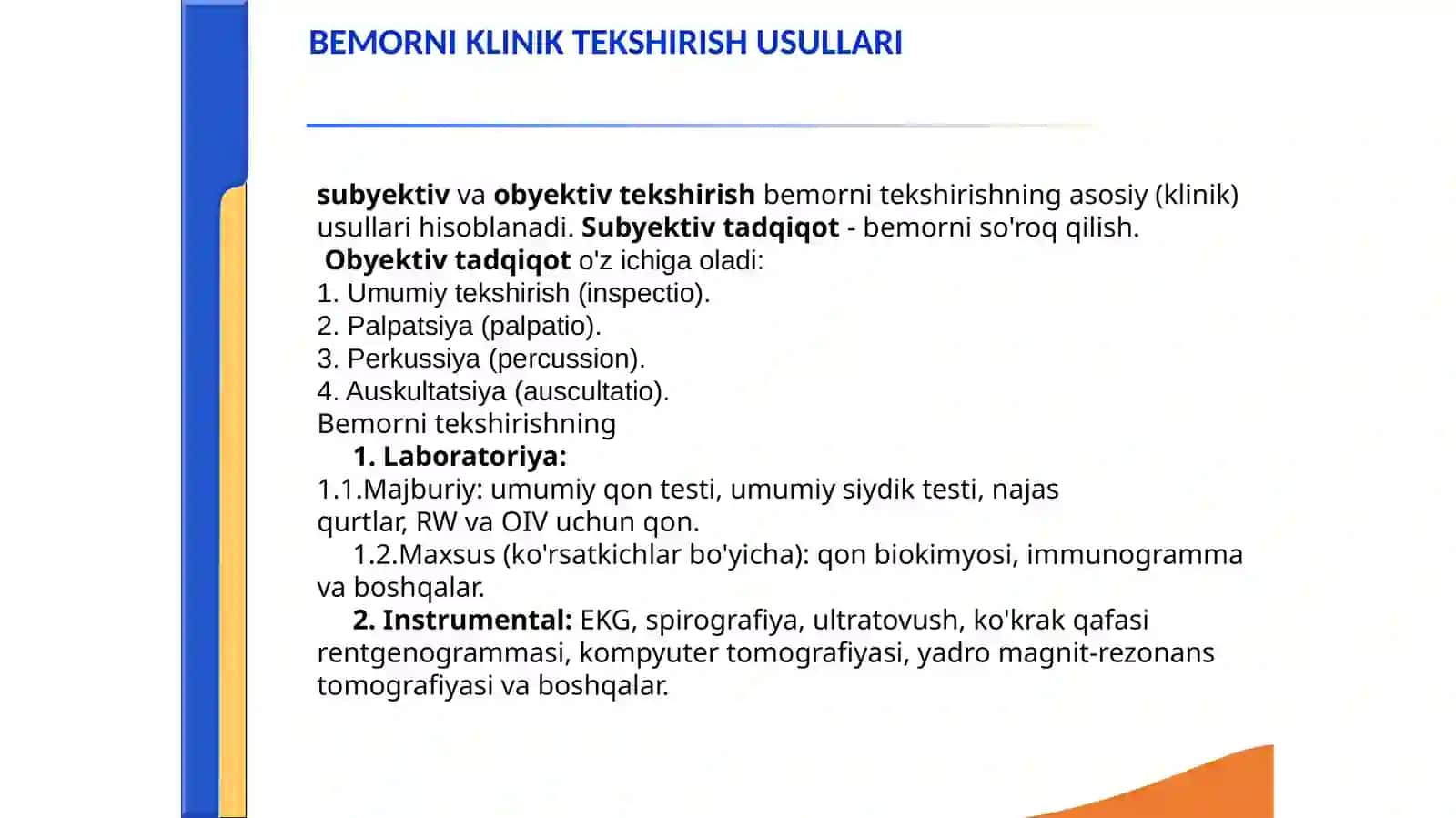 TERAPIYA MODULI VA UNING VAZIFALARI.BEMORNI KLINIKTEKSHIRISH USULLARI 2