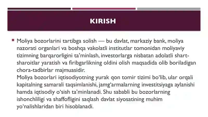 Moliya bozorlarini tartibga solish 2