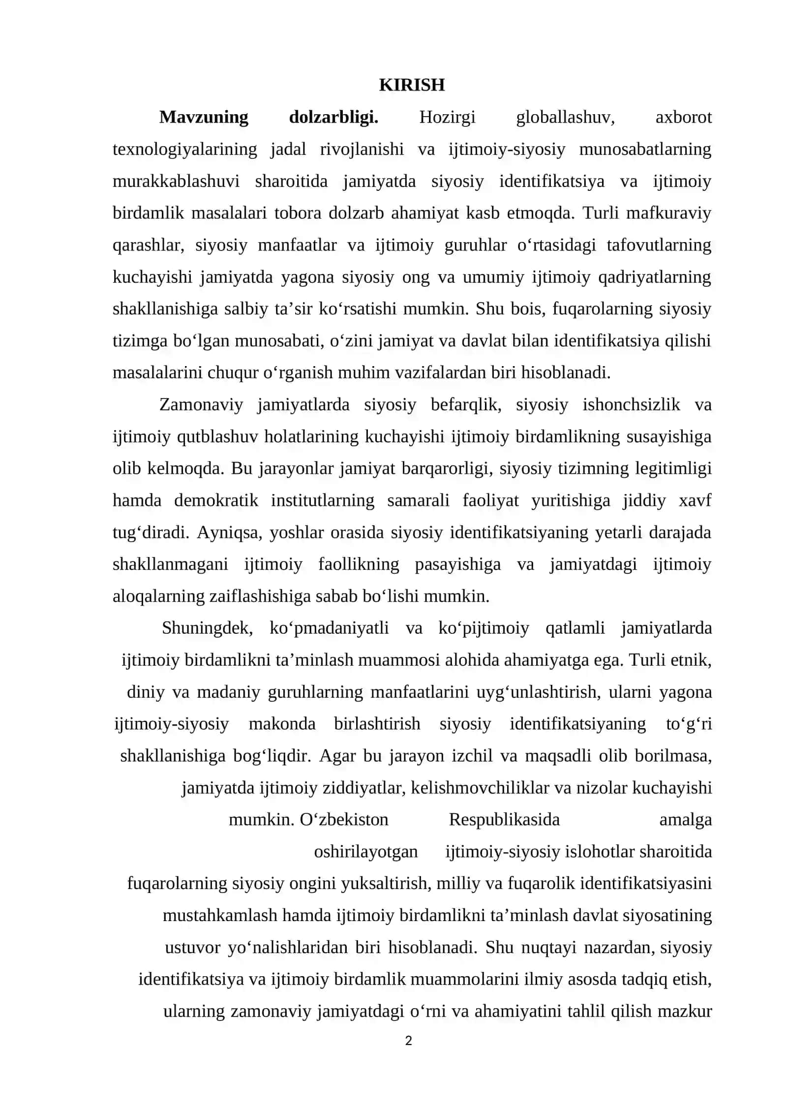 Siyosiy identifikatsiya va ijtimoiy birdamlik muammolari 2