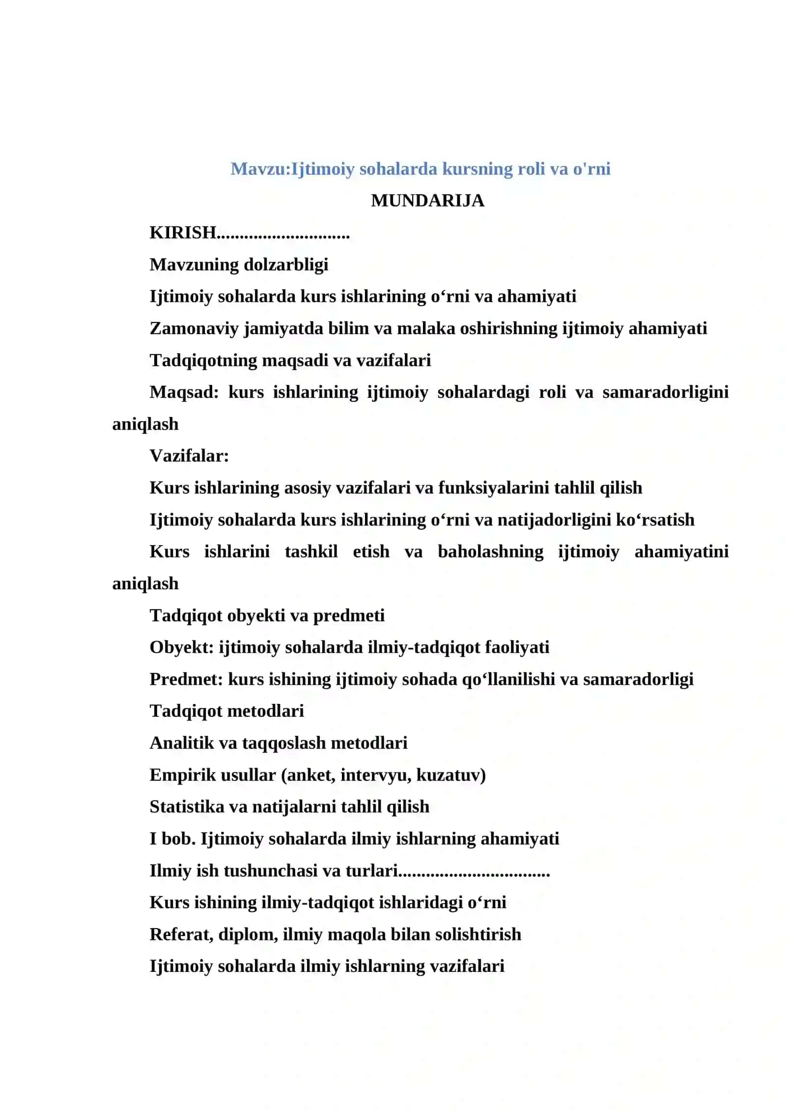 Ijtimoiy sohalarda kursning roli va o'rni 2