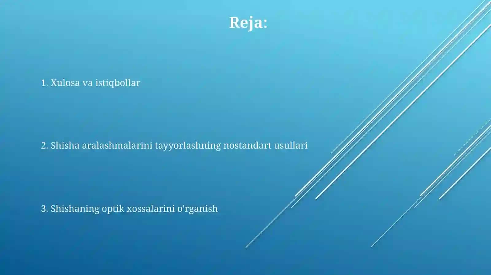 Shishaning optik xususiyatlarini o'rganish. Shisha omixtasini tayyorlashning noan'anaviy usullari 2