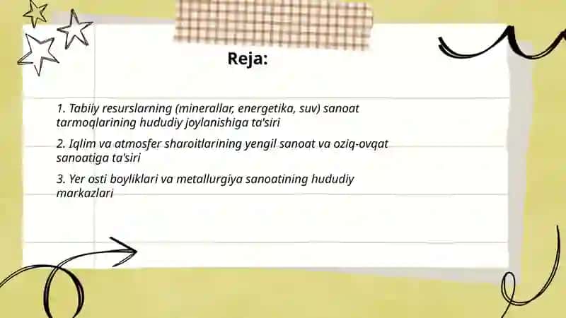 Sanoat tarmoqlarining hududiy joylanishi va rivojlanishiga tabiiy va iqtisodiy omillarning ta'siri 2