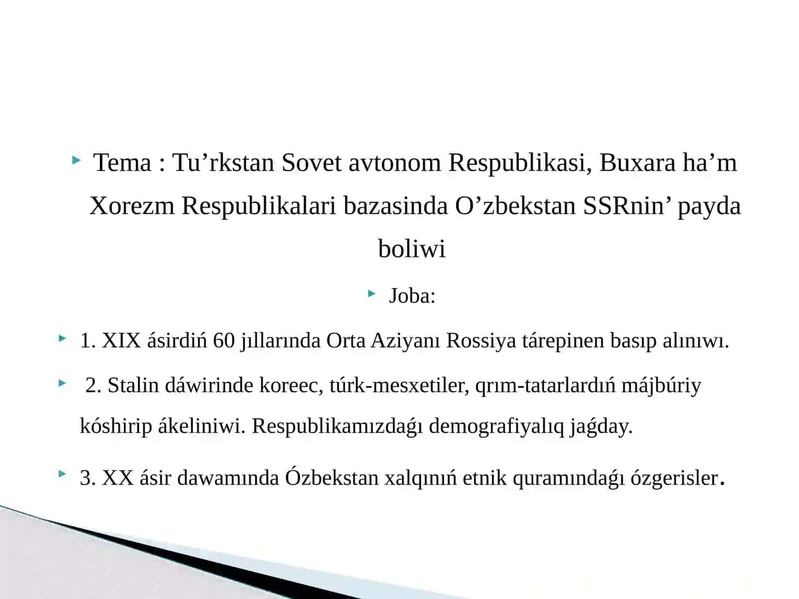 Etnogenez oʻzbek ham qoraqalpaq xalqining etnikaliq tarixidan prezentaciyajumisi 2