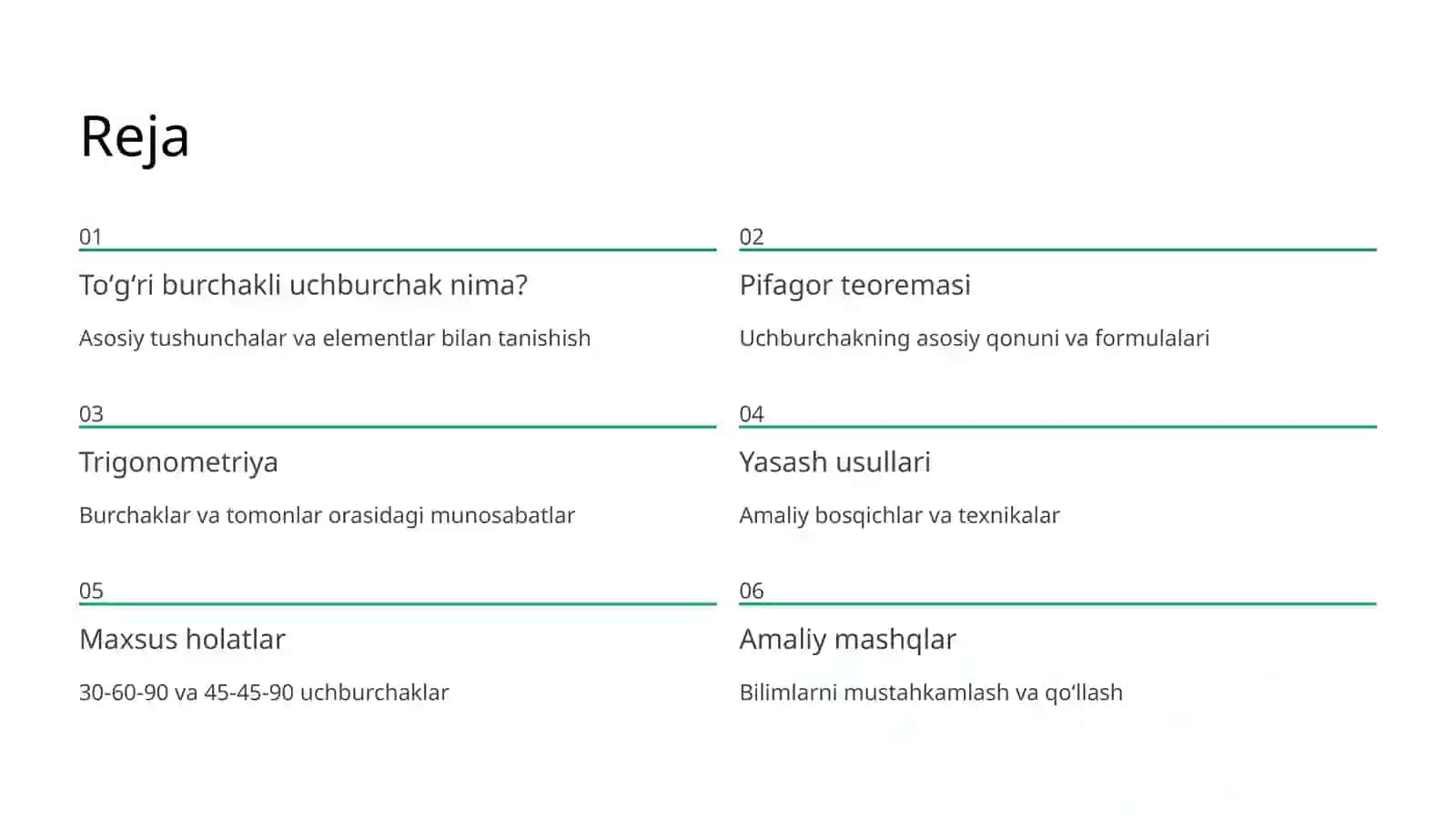 Toʻgʻri burchakli uchburchaklarni yasash 2
