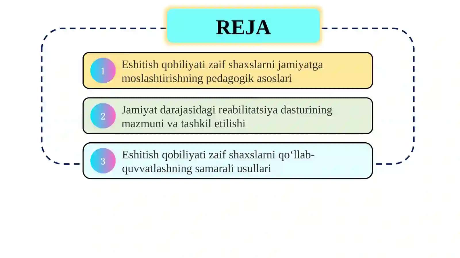 Eshitish qobiliyati zaif shaxslar uchun “Jamiyat darajasidagi reabilitatsiya” dasturi SLAYD 2