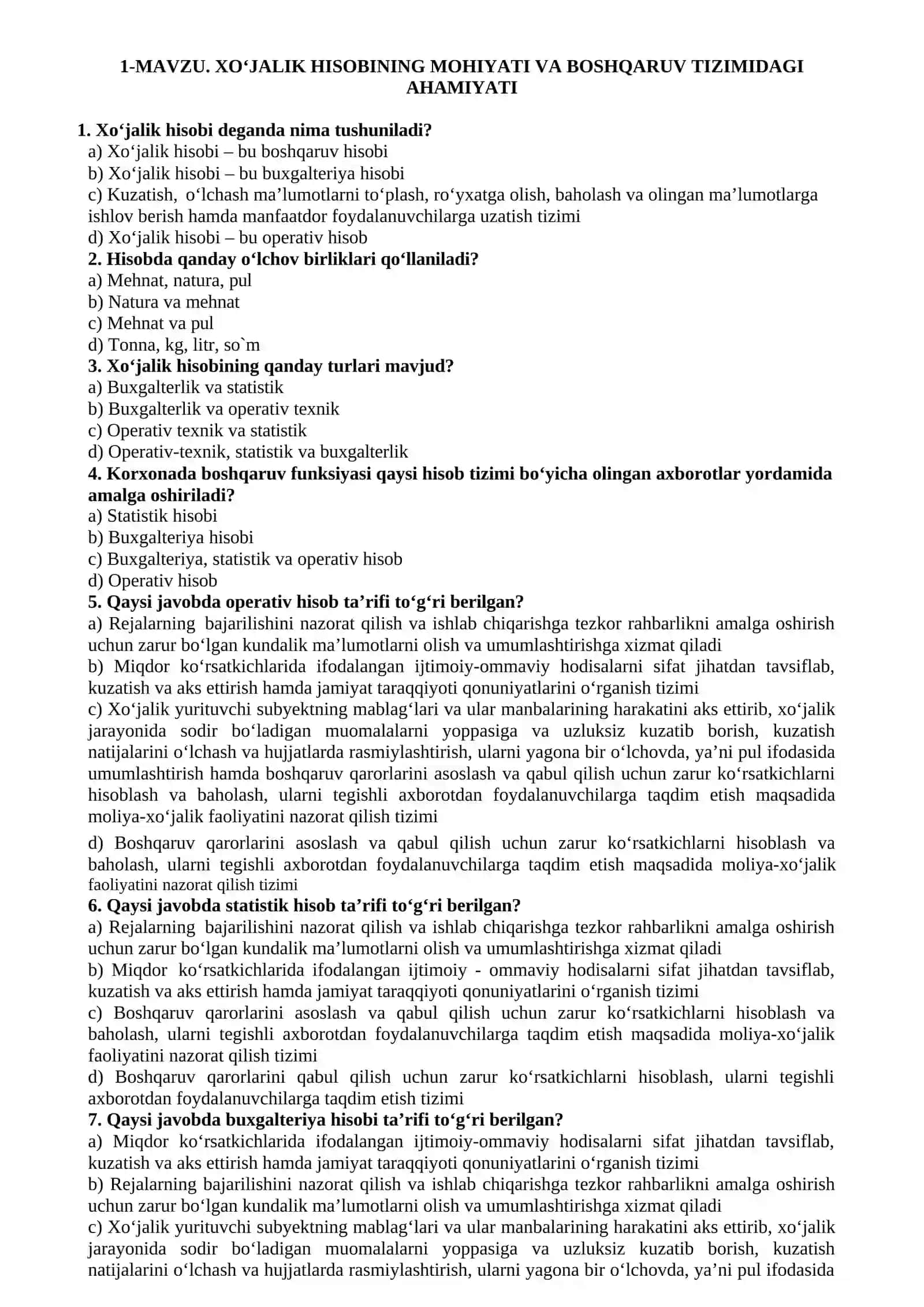 BIZNESDA BUXGALTERIYA HISOBI (FANIDAN TESTLAR TO‘PLAMI) 2