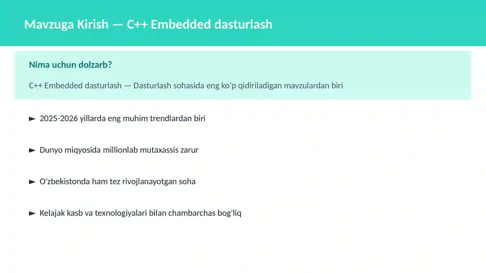 C++ Embedded dasturlash 2