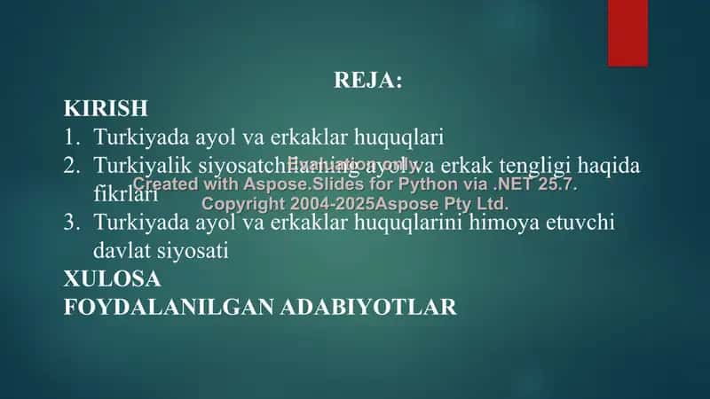 Turkiyada ayol va erkaklar huquqlarini himoya etuvchi davlat siyosati 2