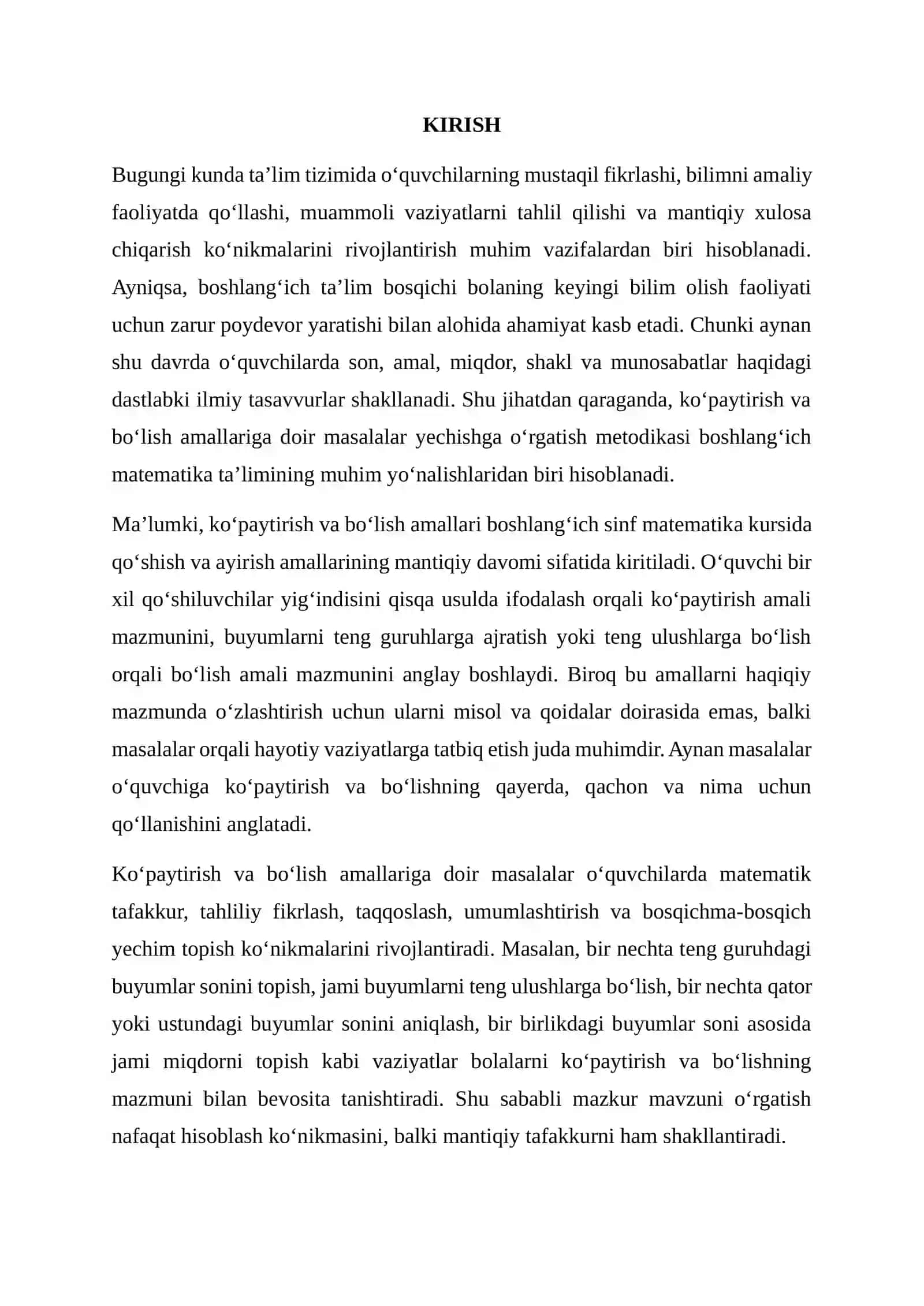 Ko‘paytirish va bo‘lish amallariga doir masalalar yechishga o‘rgatish metodikasi 2