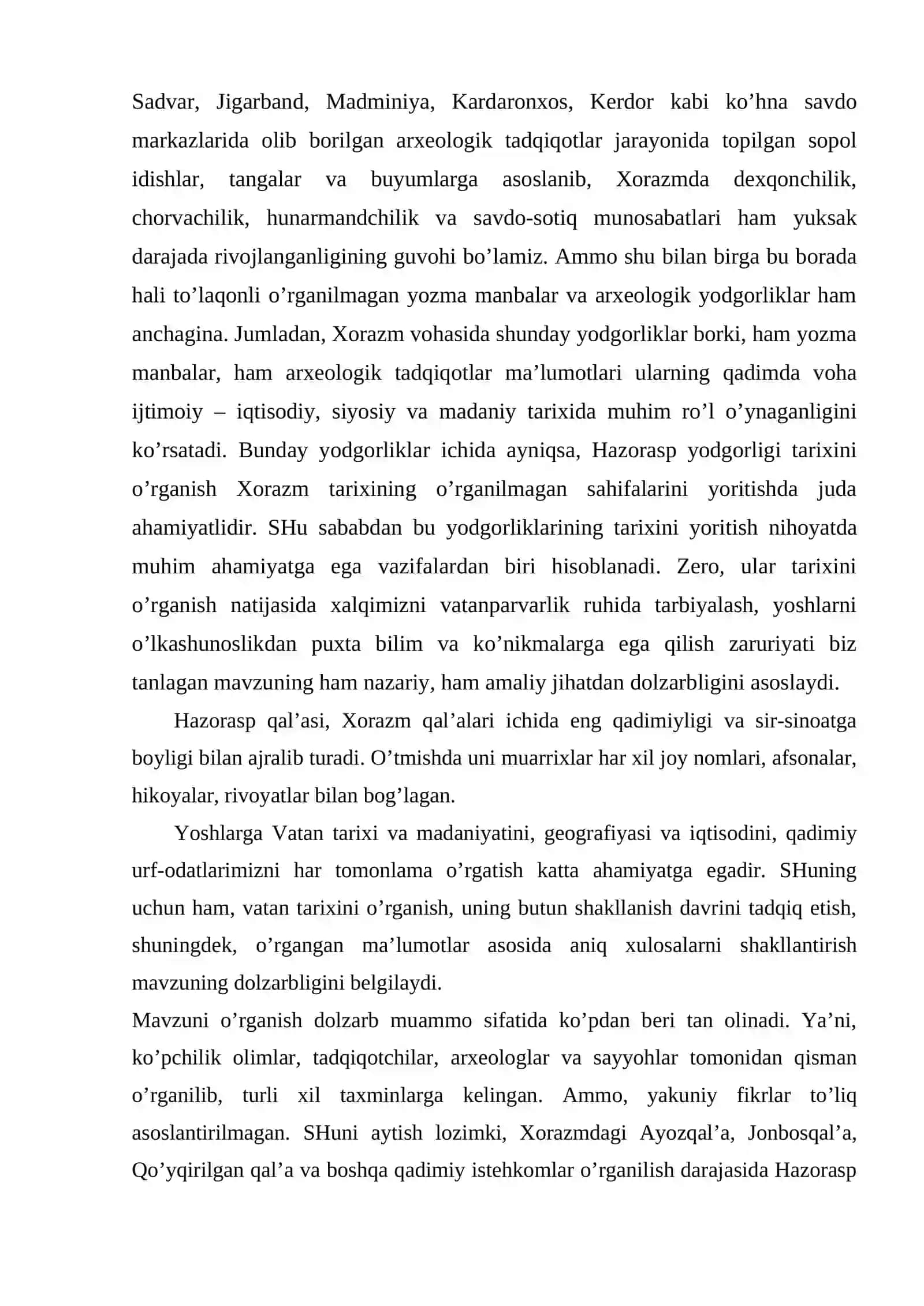 Xumbuztepa tarixiy hududi va tarixiy yodgorliklarining o’rganilishi 2