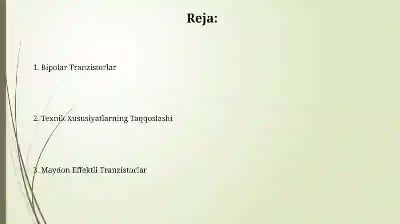 Bipolar va maydon tranzistorlari va ularning texnik ko'rsatgichlari 2