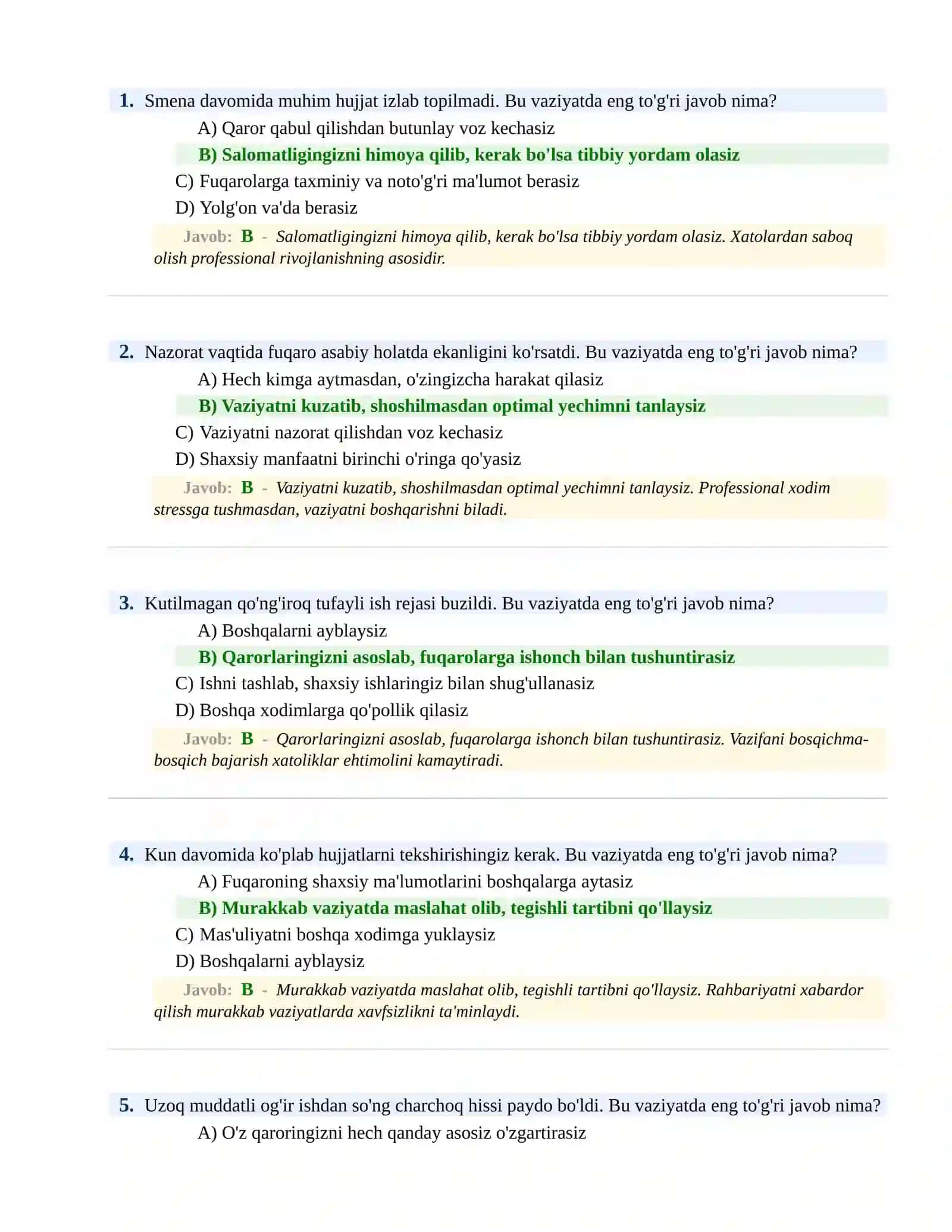 BOJXONA XIZMATIGA ISHGA KIRISH PSIXOLOGIK SINOV Testlari 2