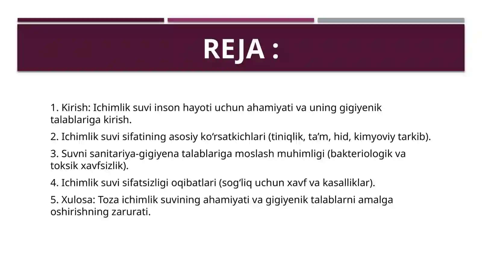 Ichimlik suvi sifatiga bo`lgan talablar 2