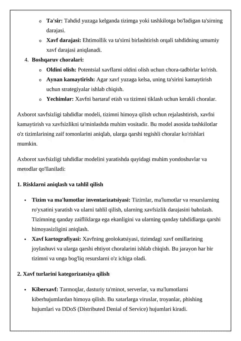 Axborot xavsizlilidan: Tahdidlar modeli 2