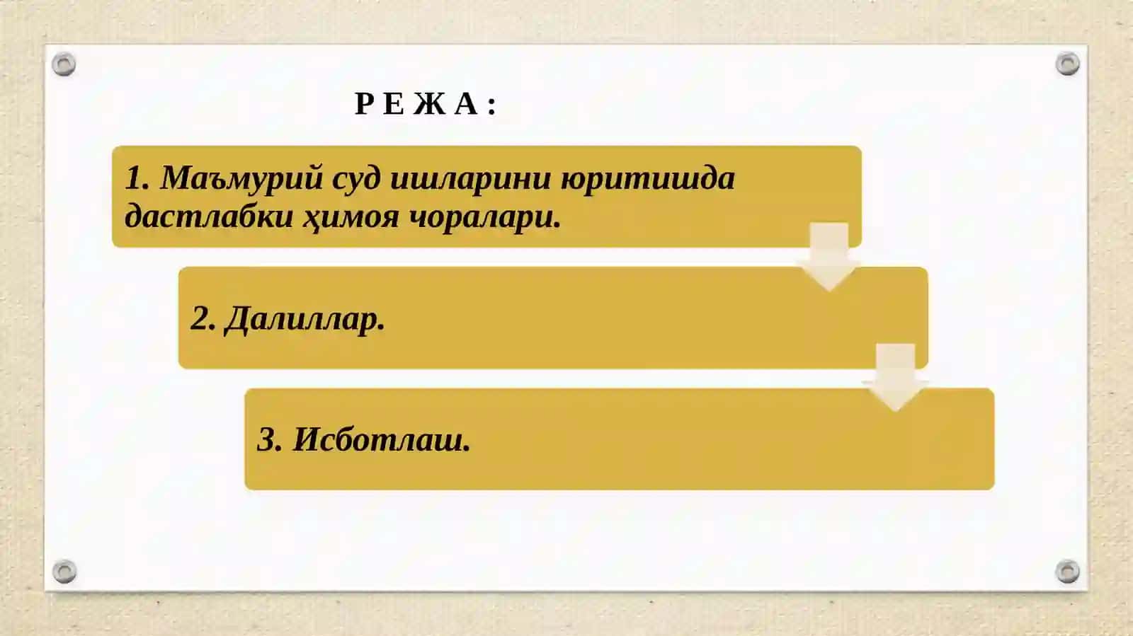 Маъмурий суд ишларини юритишда дастлабки ҳимоя чоралари, далиллар ва исботлаш 2