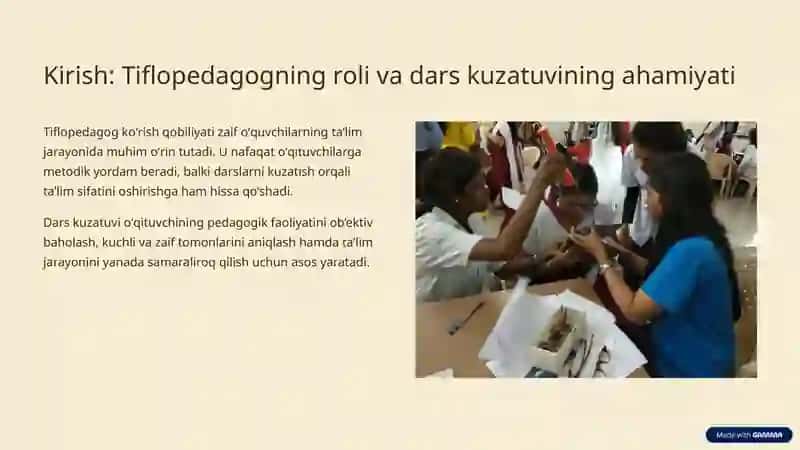 Tiflopedagog: Oʻqituvchi Darsini Kuzatish va Tahlil Qilish 2