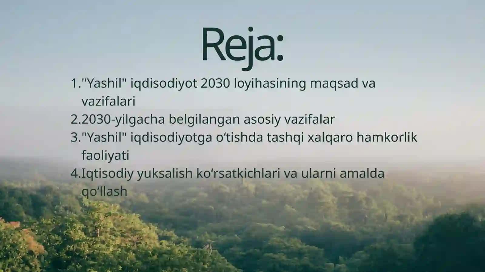 "Yashil Iqtisodiyot 2030" loyihasi 2