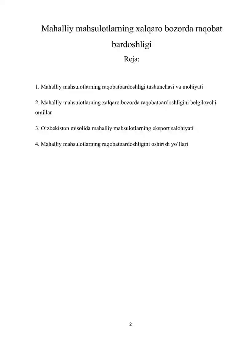 Mahalliy mahsulotlarning xalqaro bozorda raqobatbardoshligi 2