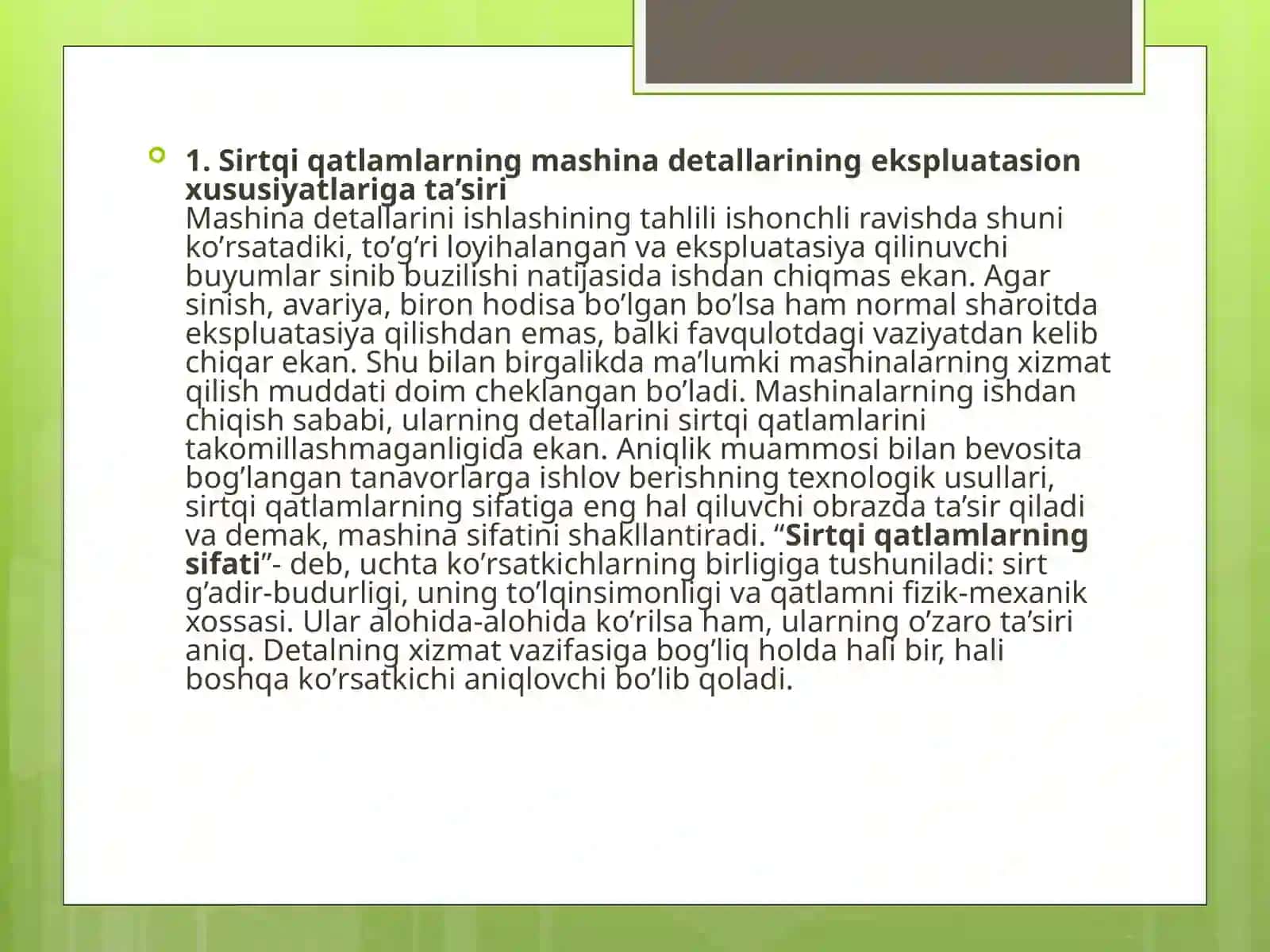 Zagatovkalarga va mashina detallari sirtqi qatlamlarining sifati 2