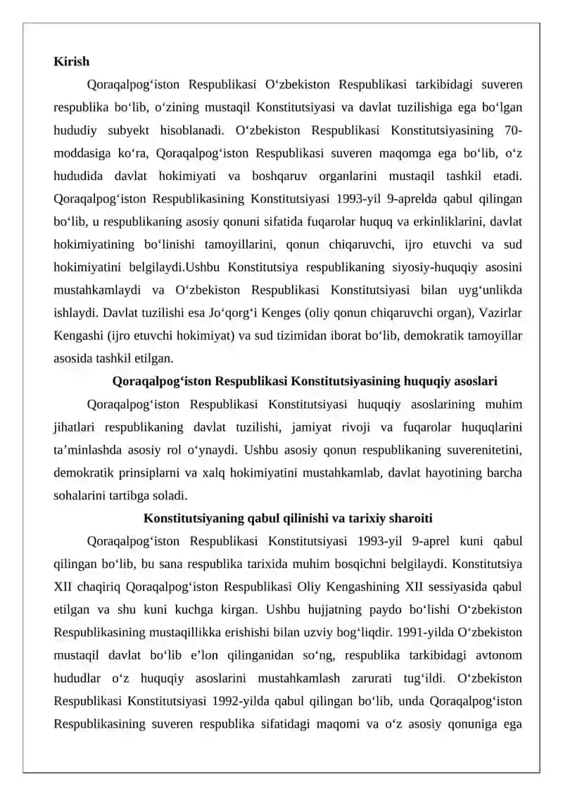 Qoraqalpog‘iston Respublikasi Konstitutsiyasi va davlat tuzilishi 2