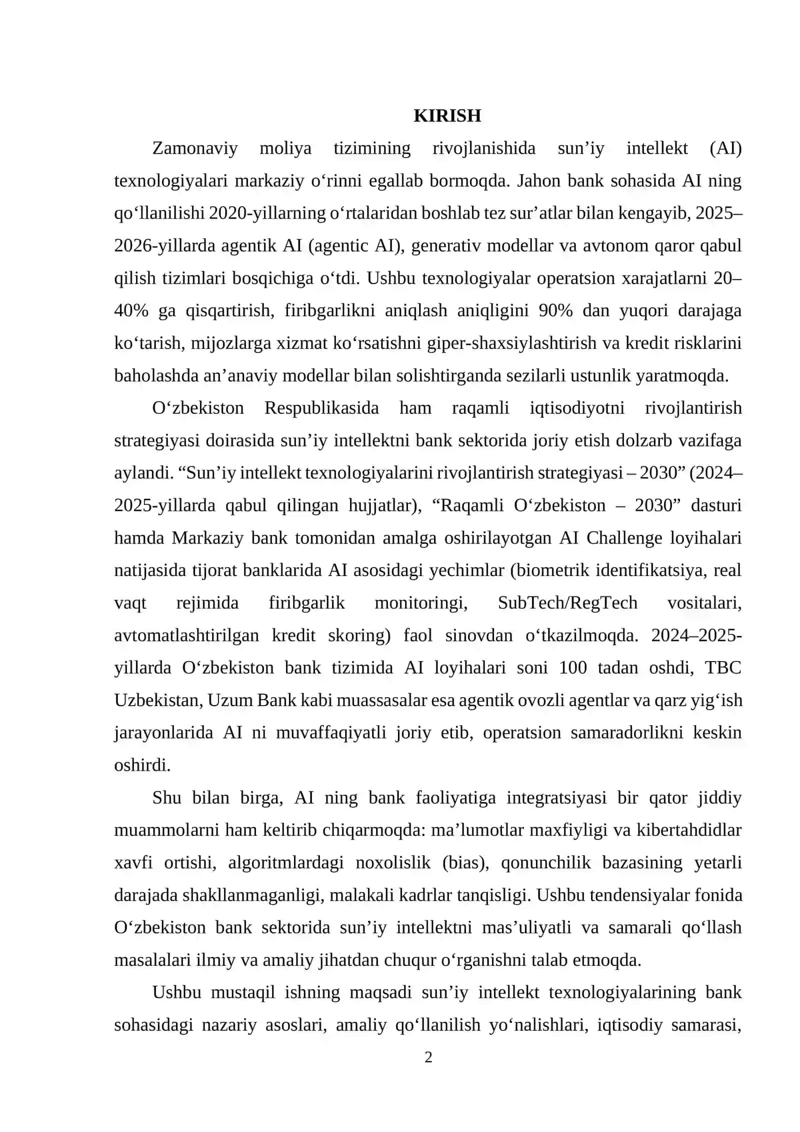 Sun’iy intellektning bank sohasida qo‘llanilishi 2