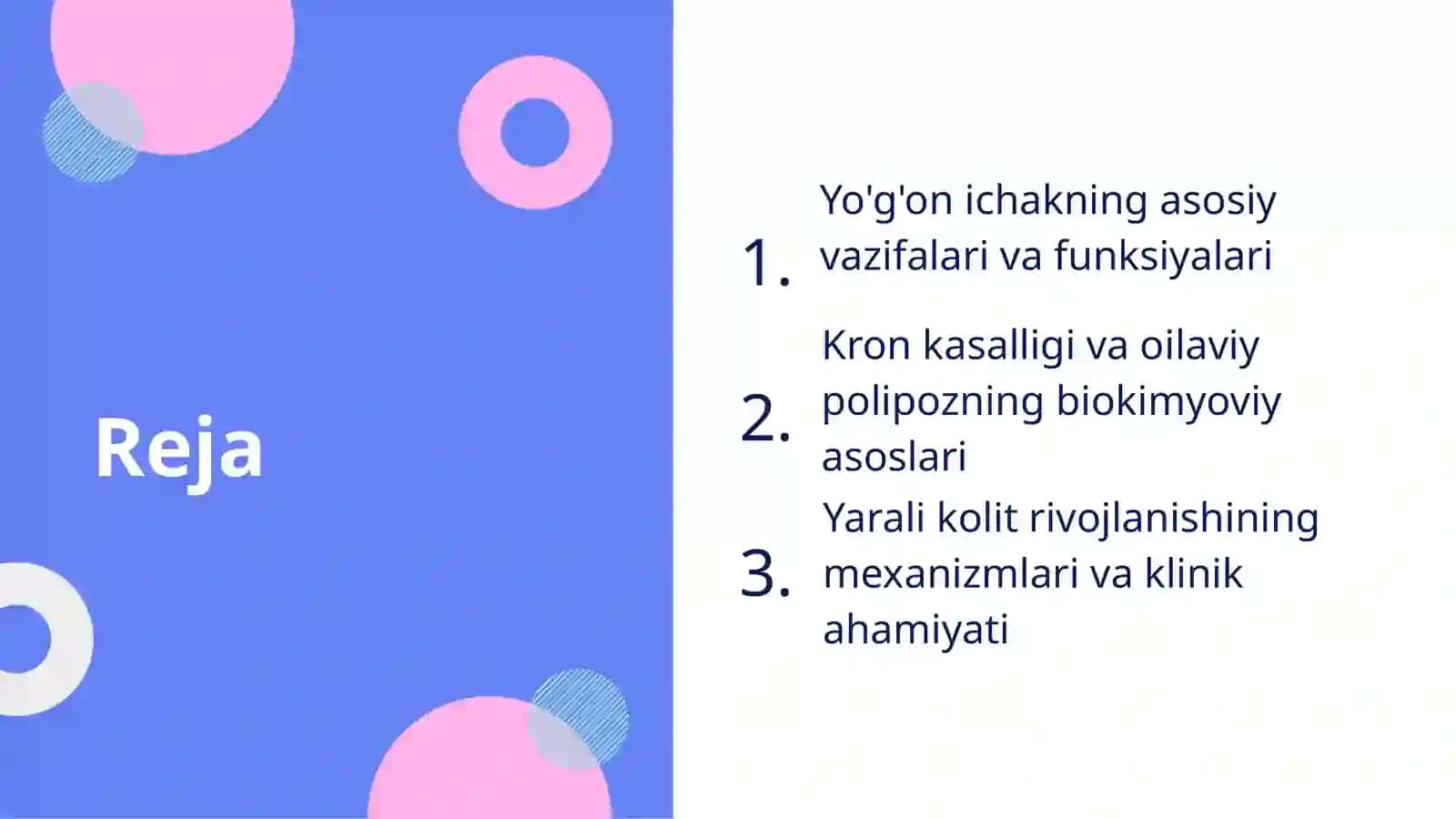 Yo'g'on ichak vazifalari. Kron kasalligi va oilaviy polipoz, yarali kolit rivojlanishining biokimyoviy asoslari 2