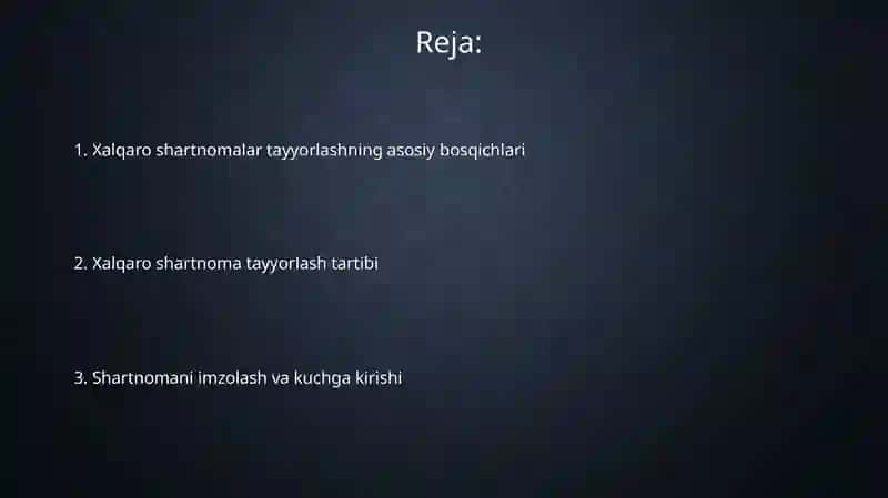 O'zbekiston Respublikasi xalqaro shartnomalarni tayyorlash tartibi va asosiy bosqichlari 2