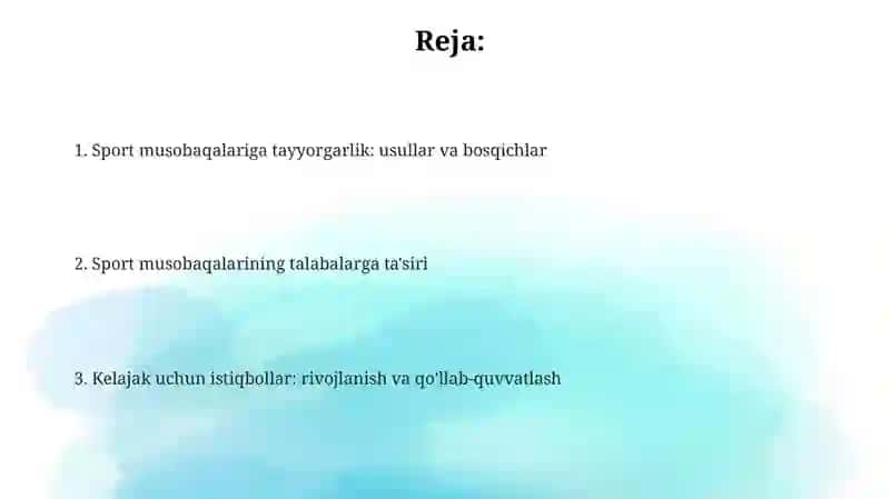 Sport musobaqalarini oʻquvchilar tayorgarligi 2