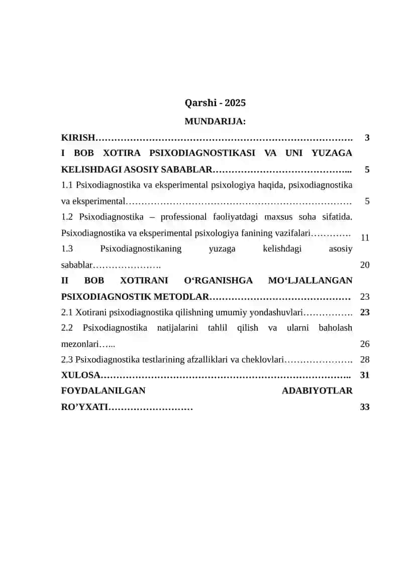 "Xotira psixodiagnostikasi uchun mo'ljallangan psixodiagnostik sinovlar" 2