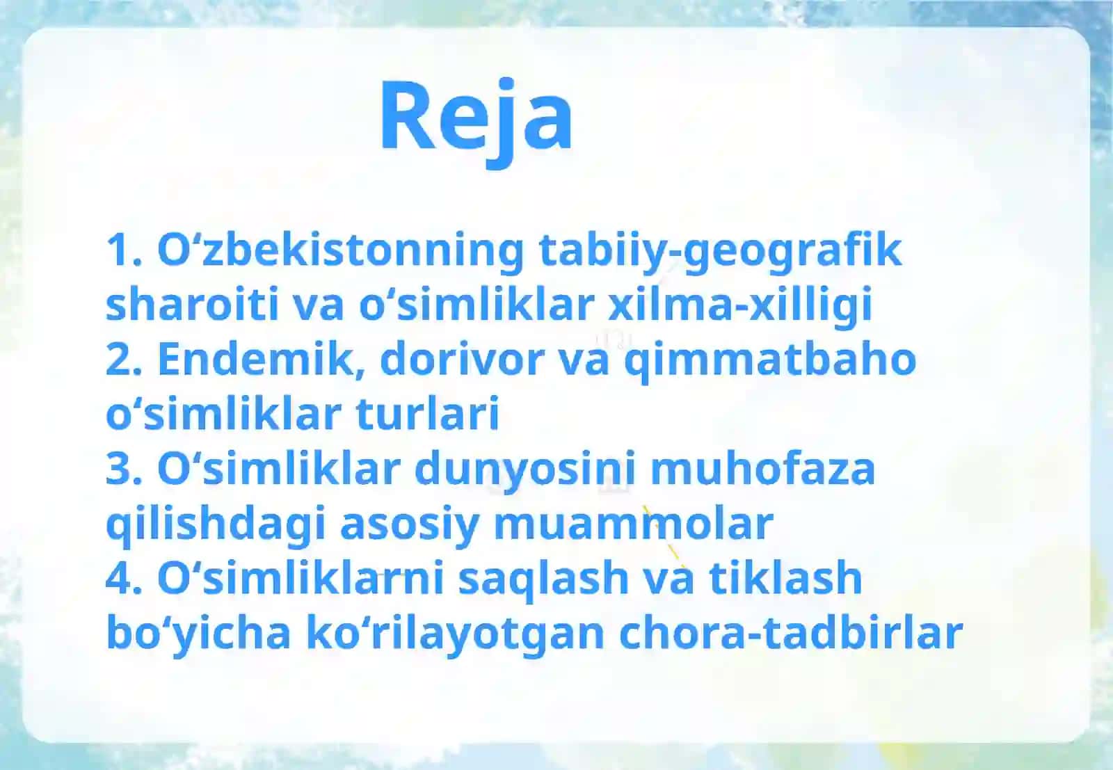 Oʻzbekiston oʻsimliklar dunyosi va ularning muhofazasi 2