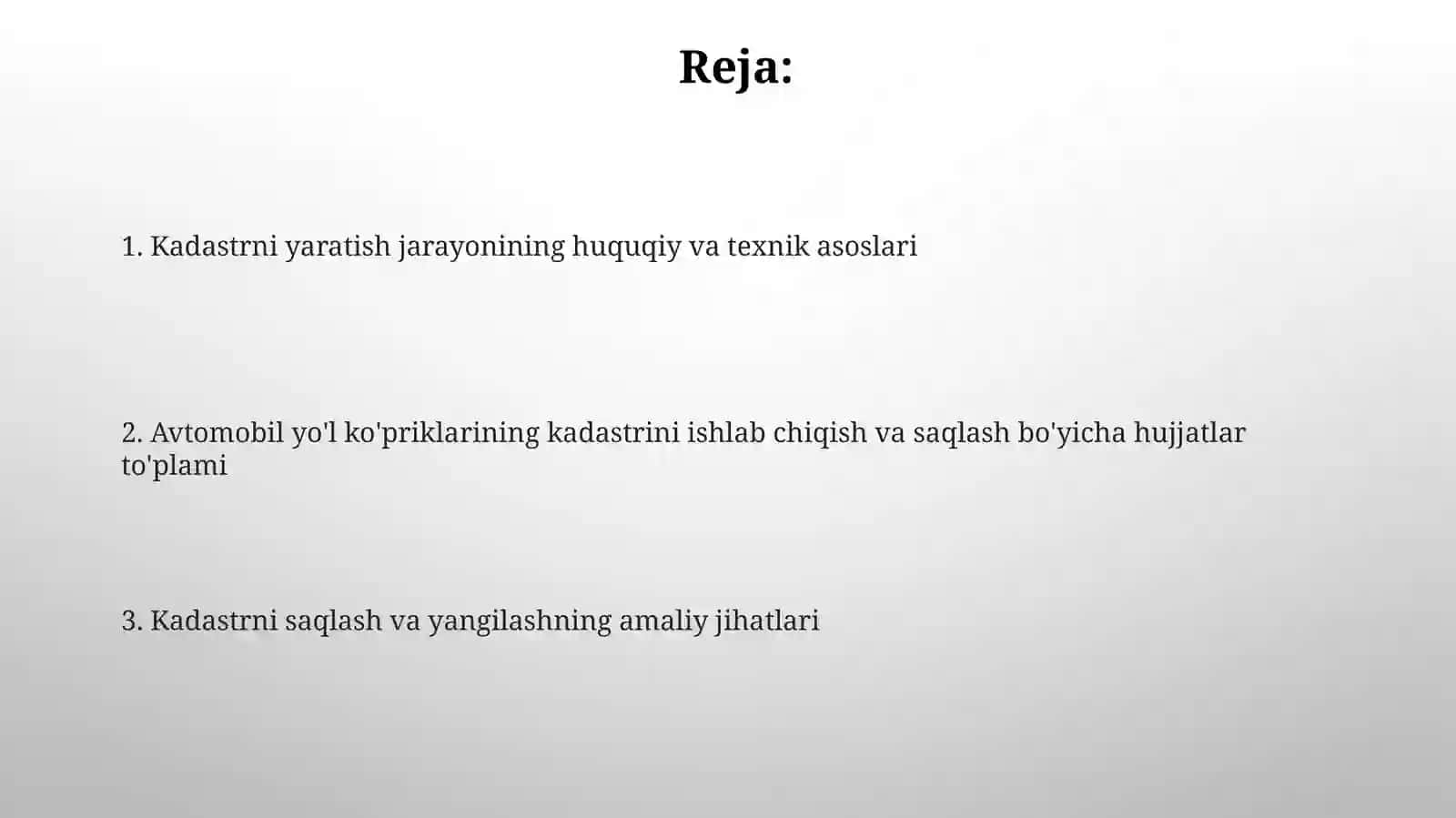 Avtomobilyo'l ko'priklari kadastrini ishlab chiqish va yuritish bo'yicha hujjatlar to'plami 2