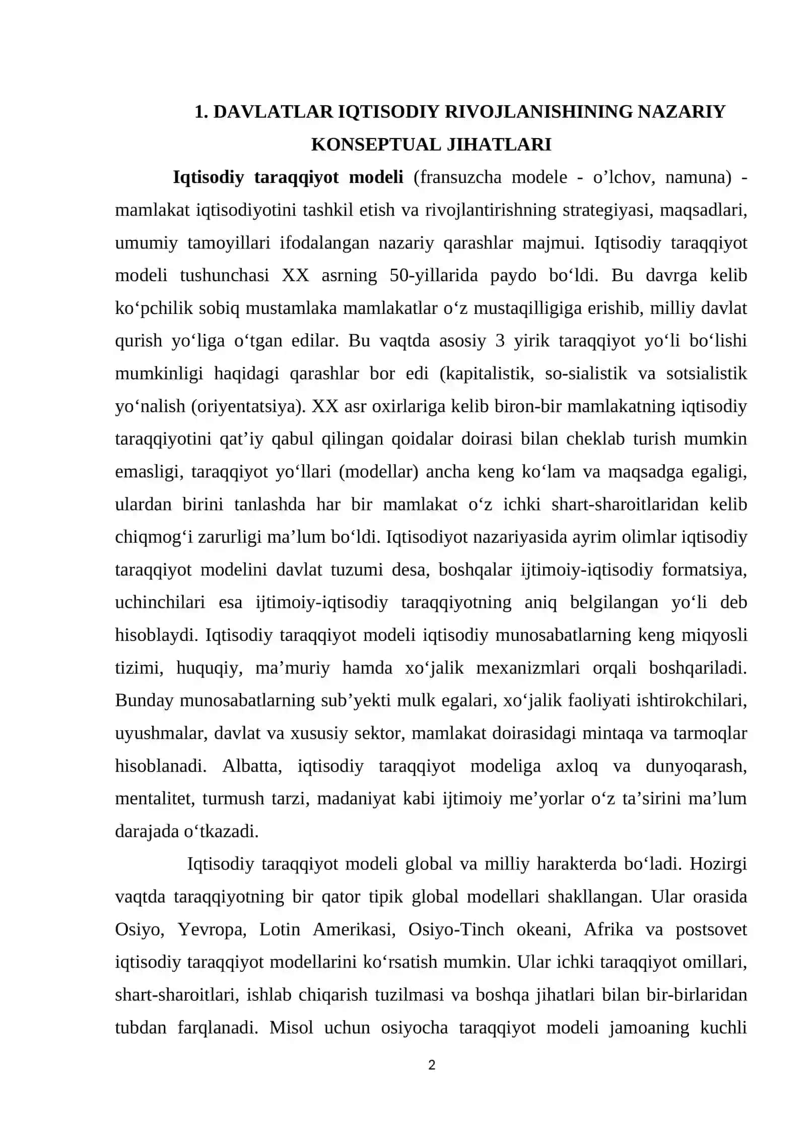 Rivojlanayotgan davlatlar o’rtasidagi iqtisodiy rivojlanish farqlari 2
